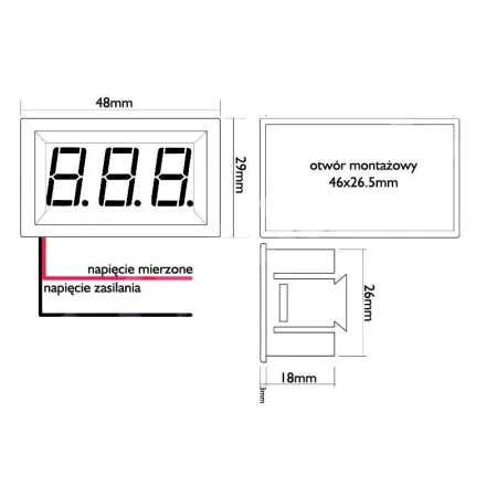 Moduł woltomierza DC 0.56'' LED niebieski w obudowie, 2 przewody