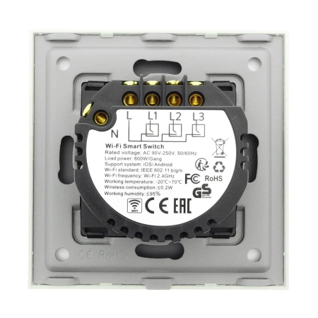 Włącznik potrójny Smart 600W WiFi i Bluetooth - dotykowy szklany panel biały - podtynkowy - TAWOIA Smart Home