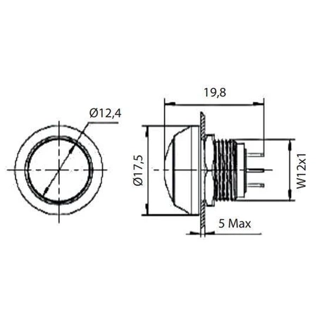 Przycisk wandaloodporny W12P10R/C 12mm, monostabilny 1NO, wypukły, chromowany, czarny