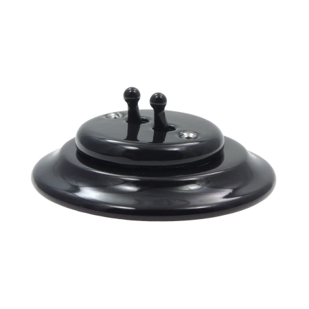 Włącznik światła schodowy podwójny dźwigniowy ceramiczny, okrągły z ramką, podtynkowy czarny Ceramic Loft