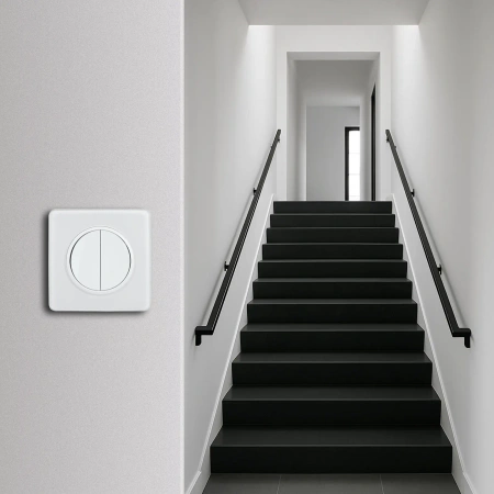 Włącznik światła schodowy podwójny, montaż podtynkowy, kolor biały OVAL Electromalt, OVA1009W