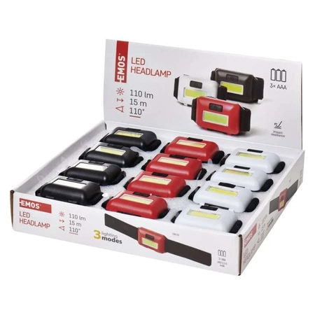 Latarka czołowa LED, 1 W, 110 lm, dioda COB, 3 × AA, zasięg 15 m, EMOS P3538