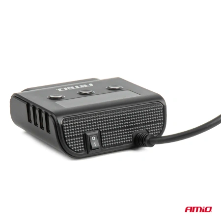 Rozgałęziacz zapalniczki samochodowej 12/24V – 3 gniazda + 4x USB-A, 180W, wyświetlacz LED, ON/OFF, AMiO 04835