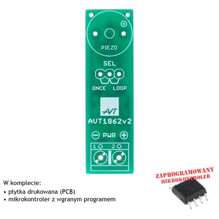 Sygnalizator akustyczny 7-15 V z trybem ONCE/LOOP - PCB i mikroprocesor do projektu AVT 1862