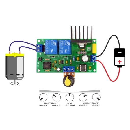 Płynny regulator prędkości i kierunku obrotów silnika 12V - zlutowany KIT AVT 5923