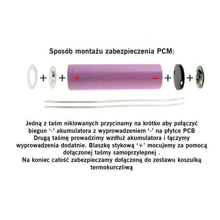 Układ zabezpieczający PCM do akumulatorów 18650, blaszka stykowa fi10mm