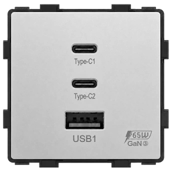 Ładowarka USB A + 2xC 65W GaN grafitowa podtynkowa (moduł bez ramki) - TAWOIA Glass