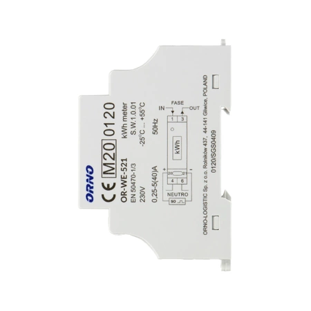 Licznik energii 1-fazowy, 40 A, certyfikat MID, na szynę DIN, ORNO OR-WE-521