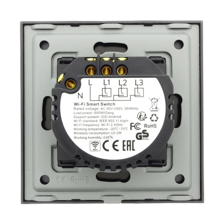 Włącznik podwójny dotykowy czarny TUYA WiFi i Bluetooth 1200W - szklany panel - podtynkowy - TAWOIA Smart Home