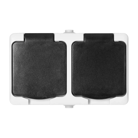 Gniazdo podwójne Schuko ORNO AQUATIC MINI IP54 16A 230V natynkowe biało-czarne
