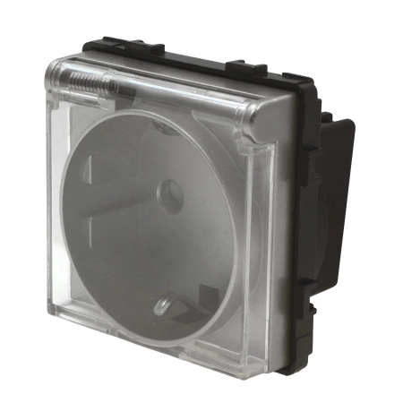 Gniazdo elektryczne Schuko IP44 z klapką - szklana ramka - szare - Tawoia Glass