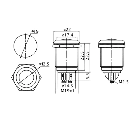 Przełącznik chwilowy OFF-(ON) reset metalowy PBS-28B hermetyczny