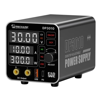 Zasilacz laboratoryjny DP3010, 0–30 V / 0–10 A, 300 W, USB-C PD 20 W, Mechanic