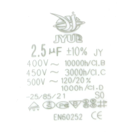 Kondensator rozruchowy do silnika, CBB60 2.5uF 450Vac 30x60mm, przewód