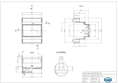 Obudowa modułowa na szynę DIN ZD1004J, 89,8 × 71,6 × 65,2 mm, ABS, szara, Kradex