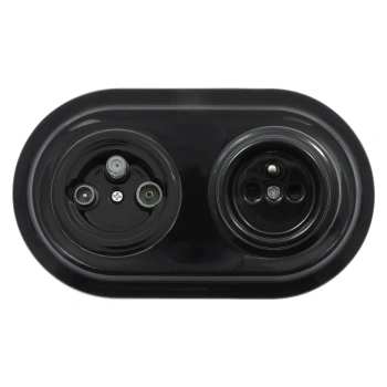 Gniazdo TV/SAT + Gniazdo elektryczne okrągłe z ramką podwójną, czarne, montaż podtynkowy, Ceramic Loft