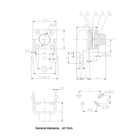 Microswitch 17.5mm (6x6) do druku (21mm)