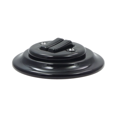 Włącznik światła schodowy podwójny ceramiczny, okrągły z ramką, podtynkowy czarny Ceramic Loft