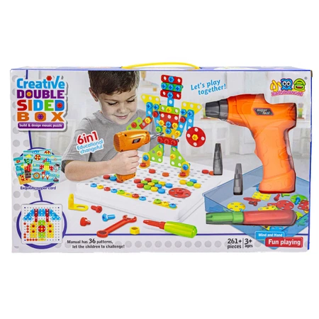 Zestaw konstrukcyjny: kreatywna mozaika w walizce z śrubami i wkrętarką 261 elementów