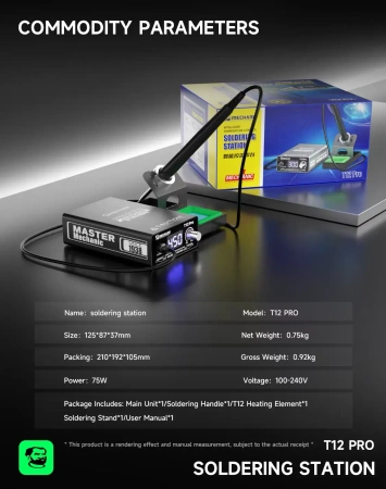 Stacja lutownicza T12 Pro, 75 W, groty systemu T12, szybkie nagrzewanie, Mechanic