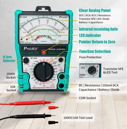 Miernik analogowy uniwersalny, pomiar napięcia do 2500V, MT-2208 Proskit
