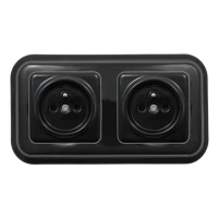 2x Gniazdo elektryczne kwadratowe z ramką podwójną, czarne, montaż podtynkowy, Ceramic Loft