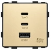 Ładowarka USB A + 2xC 65W GaN złota podtynkowa z ramką szklaną - TAWOIA Glass