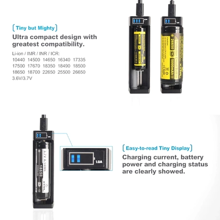 Ładowarka akumulatorów Li-Ion 18650 i innych, wyświetlacz LED, Xtar ANT MC1 Plus