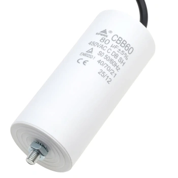 Kondensator rozruchowy do silnika 80µF 450VAC, CBB60, przewody 15 cm, Ø55 × 122 mm, EPERS