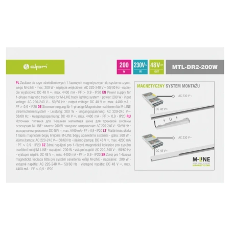 Zasilacz zewnętrzny do szynoprzewodów magnetycznych 200W 48V DC M-LINE