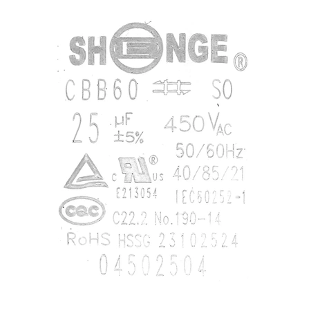 Kondensator rozruchowy do silnika, CBB60 25uF 450Vac 45x85mm przewód