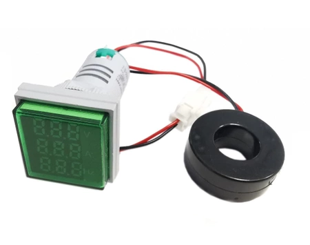 Woltomierz/amperomierz/miernik częstotliwości LED 31x31mm 60-500V/100A zielony kwadrat