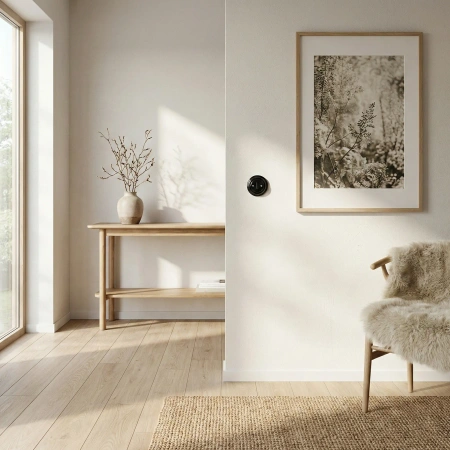 Włącznik schodowy okrągły biały ceramiczny podtynkowy z ramką - Ceramic Loft