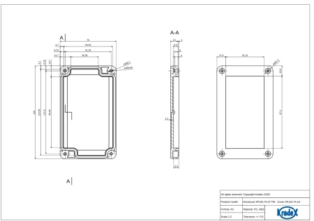 Obudowa hermetyczna ZP125.75.37JPH, 75 × 125 × 37,2 mm, ABS+PC, jasnoszara, z przezroczystym wieczkiem, Kradex
