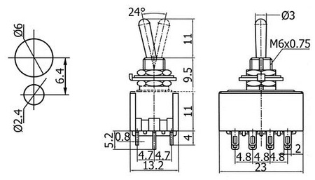 Przełącznik ON-ON 4PDT 12P poczwórny MTS-402