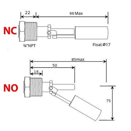 Czujnik poziomu cieczy CMW115, montaż wkręcany, gwint 3/4", do kontroli poziomu płynu