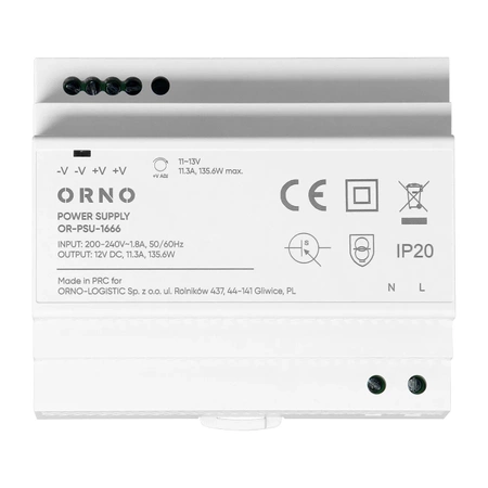 Zasilacz na szynę DIN 12VDC 11.3A 135.6W OR-PSU-1666