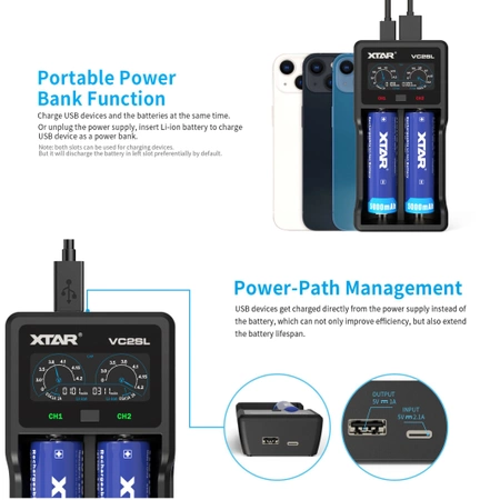 Ładowarka do akumulatorów cylindrycznych Li-ion / Ni-MH / Ni-CD 18650 Xtar VC2SL