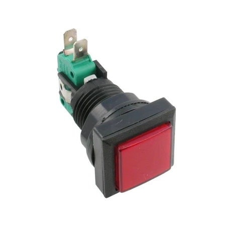 Przycisk arcade do gier HG1-5S czerwony kwadratowy chwilowy ON-(ON) 25x25mm podświetlany 12V