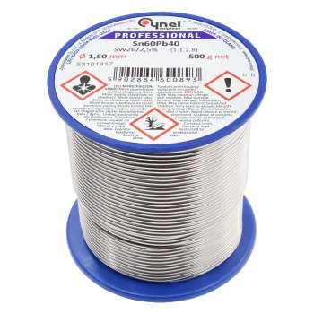 Cyna lutownicza z topnikiem SW26 - 1.5mm - spoiwo Sn60Pb40 Cynel 500g