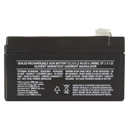 Akumulator AGM bezobsługowy, 12 V, 1,3 Ah, 97 × 45 × 53 mm, 0,6 kg, EMOS B9652