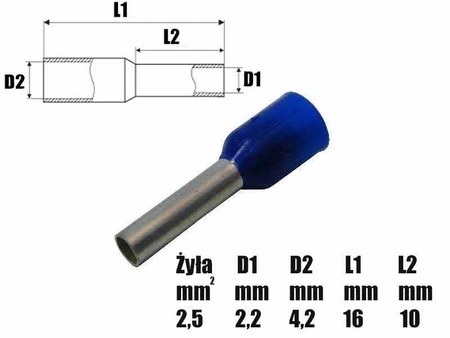 Tulejka izolowana 10mm, na przewód 2.5mm2