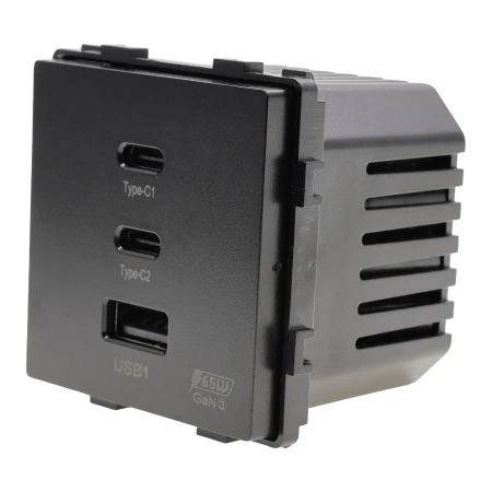 Moduł - Ładowarka USB GaN 65W USB-A + 2x USB-C - czarna - Tawoia Glass