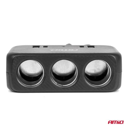 Rozgałęziacz gniazda zapalniczki z ładowarką 1x USB A 1x USB C QC 4.0 12/24V 120W szybkie ładowanie, kabel 80cm, AMIO-04365