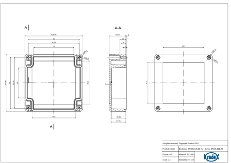 Obudowa hermetyczna ZP105.105.90JH, 105 × 105 × 89,8 mm, ABS, jasnoszara, Kradex