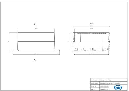 Obudowa hermetyczna ZP120.120.60UJPH, 119,9 × 119,9 × 60 mm, ABS+PC, jasnoszara, z uchem, z przezroczystym wieczkiem, Kradex