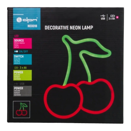 Neon LED "czereśnia", dekoracja LED 19x22,5cm zasilanie z baterii lub USB