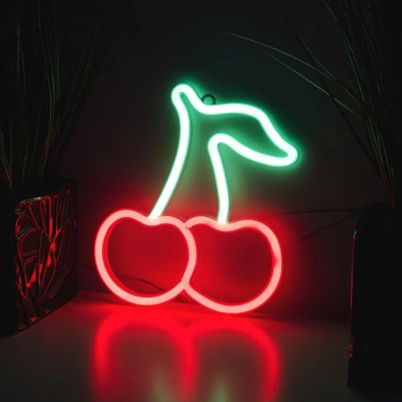 Neon LED "czereśnia", dekoracja LED 19x22,5cm zasilanie z baterii lub USB