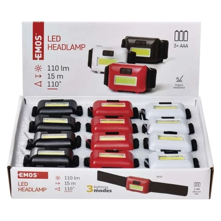 Latarka czołowa LED, 1 W, 110 lm, dioda COB, 3 × AA, zasięg 15 m, EMOS P3538