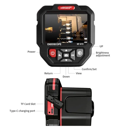 Przemysłowy endoskop ręczny HD z ekranem 3.5" IPS, IP67, rozdzielczość 1080P, elastyczny przewód 10m, Noyafa NF-615